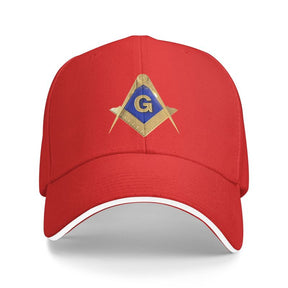 Master Mason Blue Lodge Baseball Cap - Golden Square & Compass G Adjustable Baseball Cap [Multiple Colors] - Bricks Masons