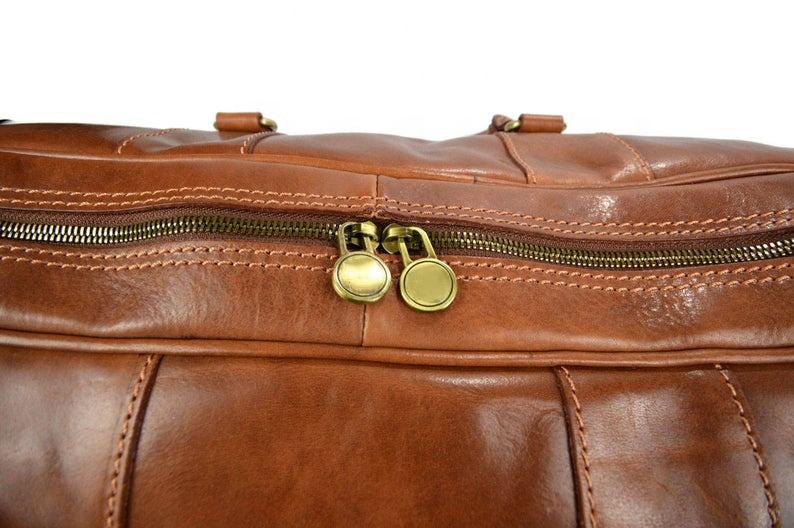 Shriners Travel Bag - Genuine Matte Brown Leather - Bricks Masons