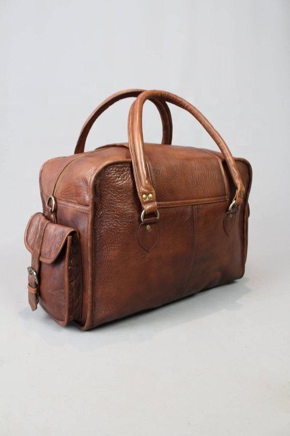 Shriners Travel Bag - Vintage Brown Leather - Bricks Masons