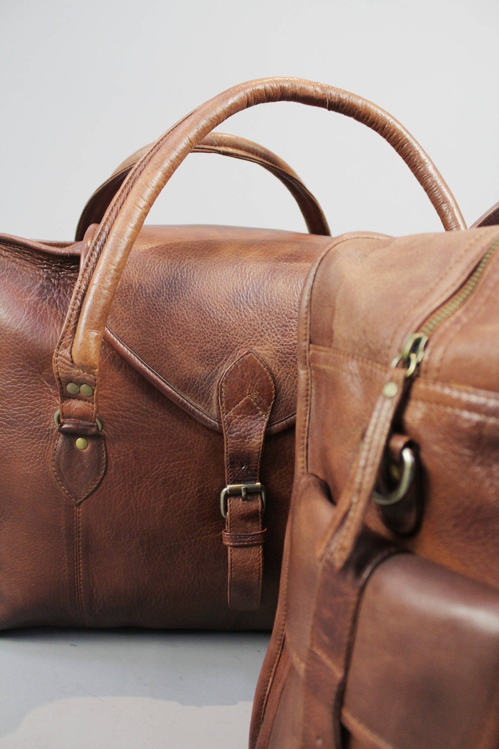 Shriners Travel Bag - Vintage Brown Leather - Bricks Masons