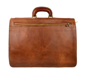 33rd Degree Scottish Rite Briefcase - Wings Up Genuine Brown Leather - Bricks Masons