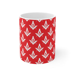 Master Mason Blue Lodge Mug - White and Red Ceramic for Christmas - Bricks Masons