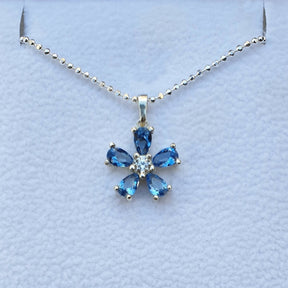 Masonic Necklace - 925 Forget Me Not With Light Blue Semi precious Stones - Bricks Masons