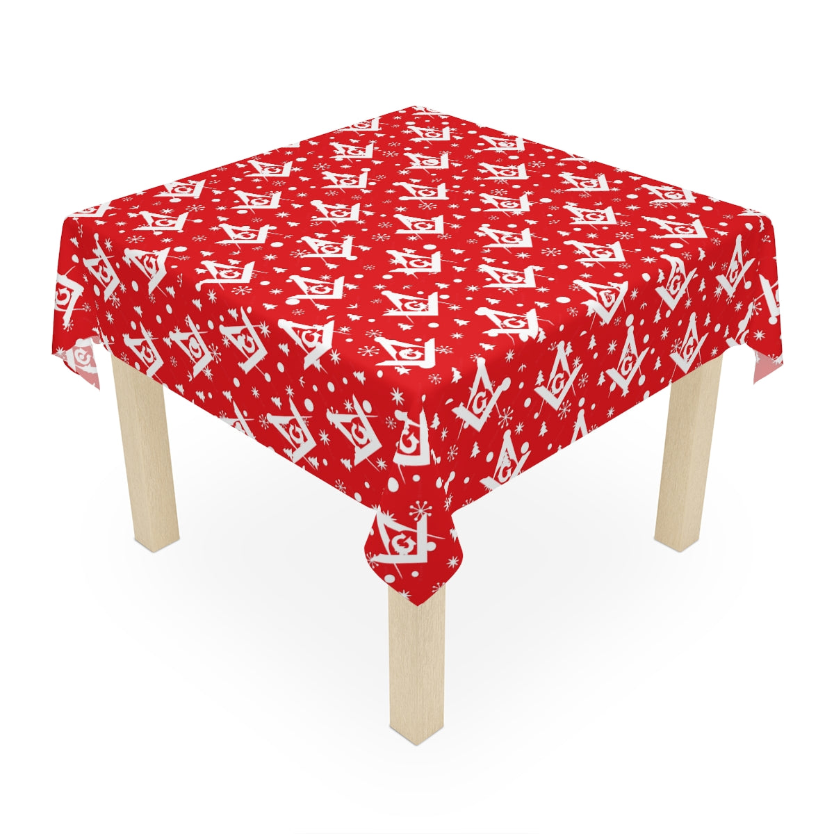 Master Mason Blue Lodge Tablecloth - White and Red for Christmas - Bricks Masons