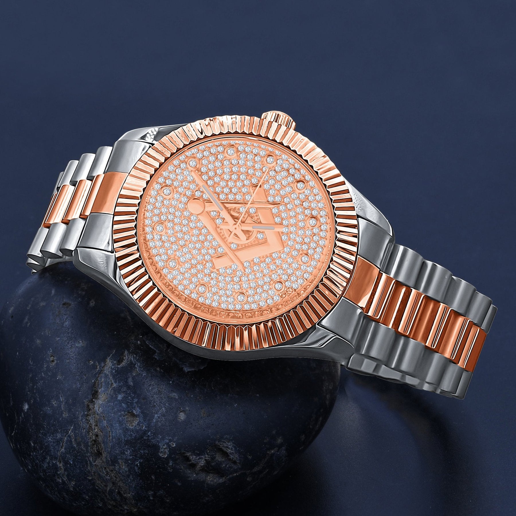 Bi-color Masonic Iced Out Metal Watch - Bricks Masons