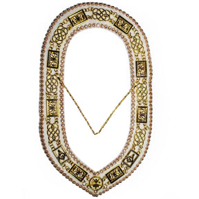 Grand Lodge - Rhinestones Chain Collar - Gold/Silver on White Velvet - Bricks Masons