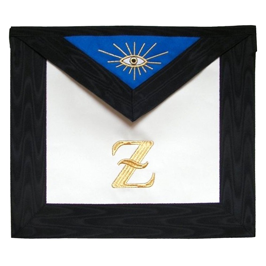 4th Degree Scottish Rite Apron - White, Blue with Black Moire - Bricks Masons