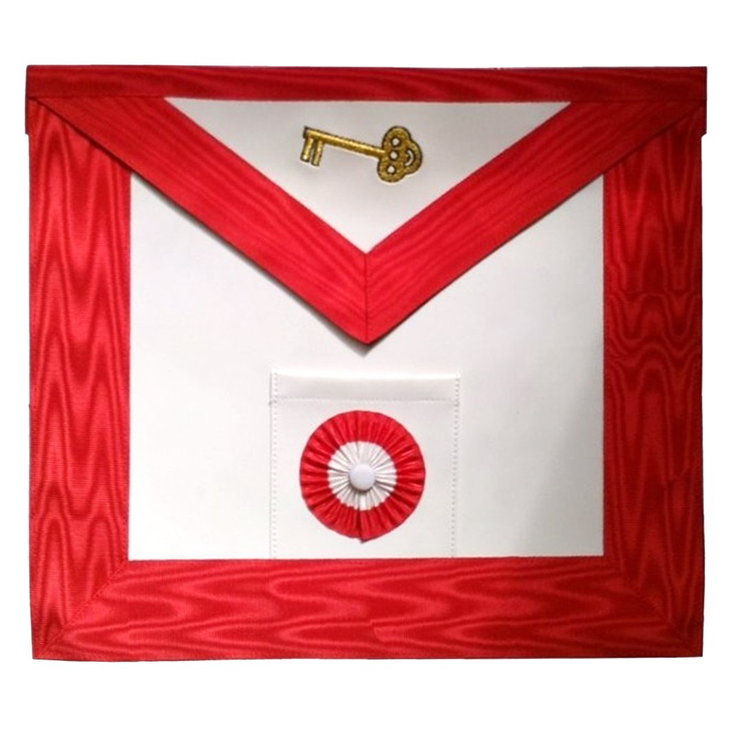 7th Degree Scottish Rite Apron - White & Red Moire Gold Embroidery - Bricks Masons
