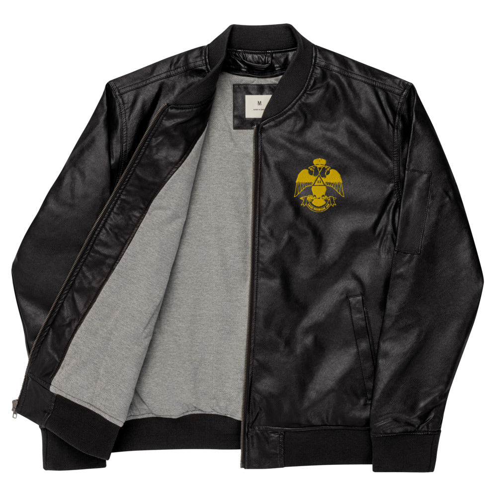 33rd Degree Scottish Rite Jacket - Wings Down Leather Golden Embroidery - Bricks Masons