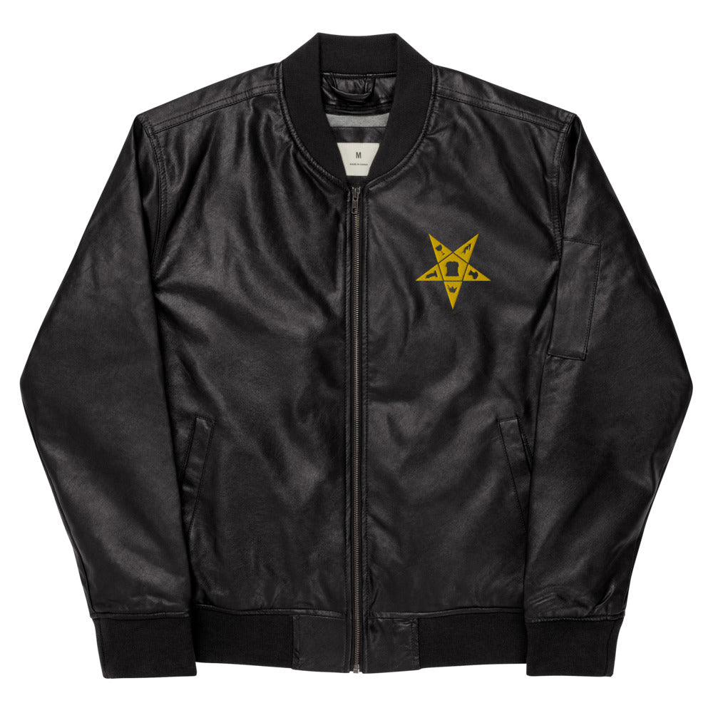 OES Jacket - Leather Golden Embroidery - Bricks Masons