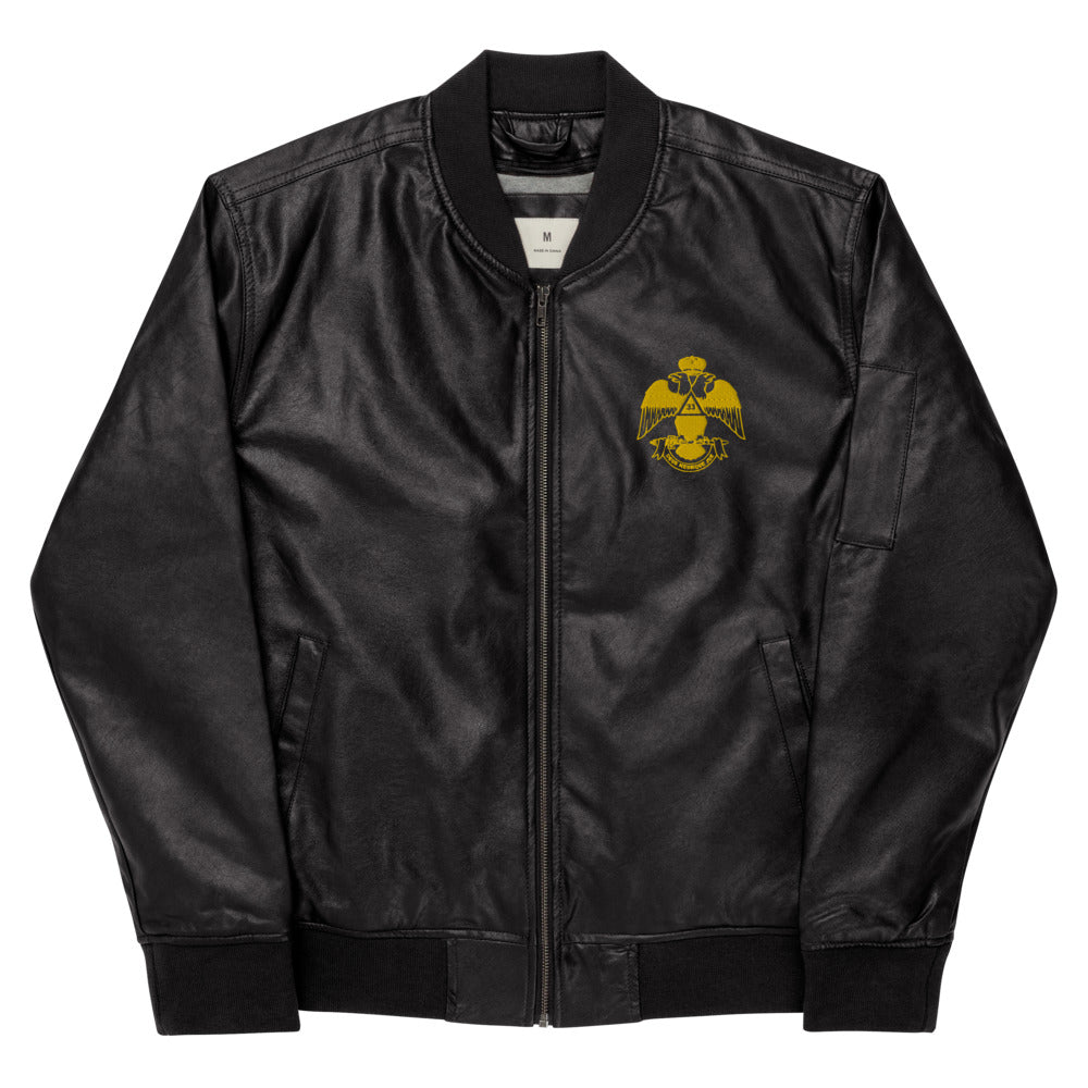 33rd Degree Scottish Rite Jacket - Wings Down Leather Golden Embroidery ...