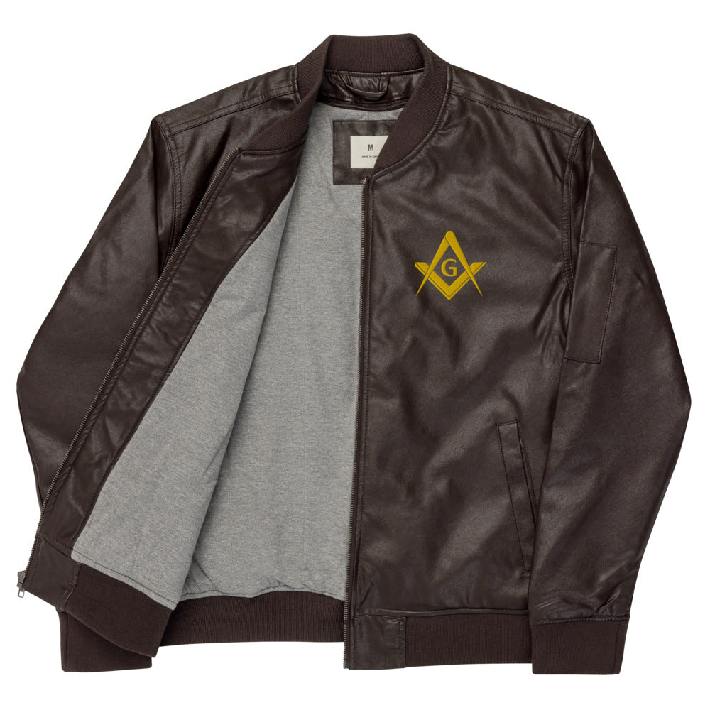 Master Mason Blue Lodge Jacket - Square and Compass G Leather Golden Embroidery - Bricks Masons