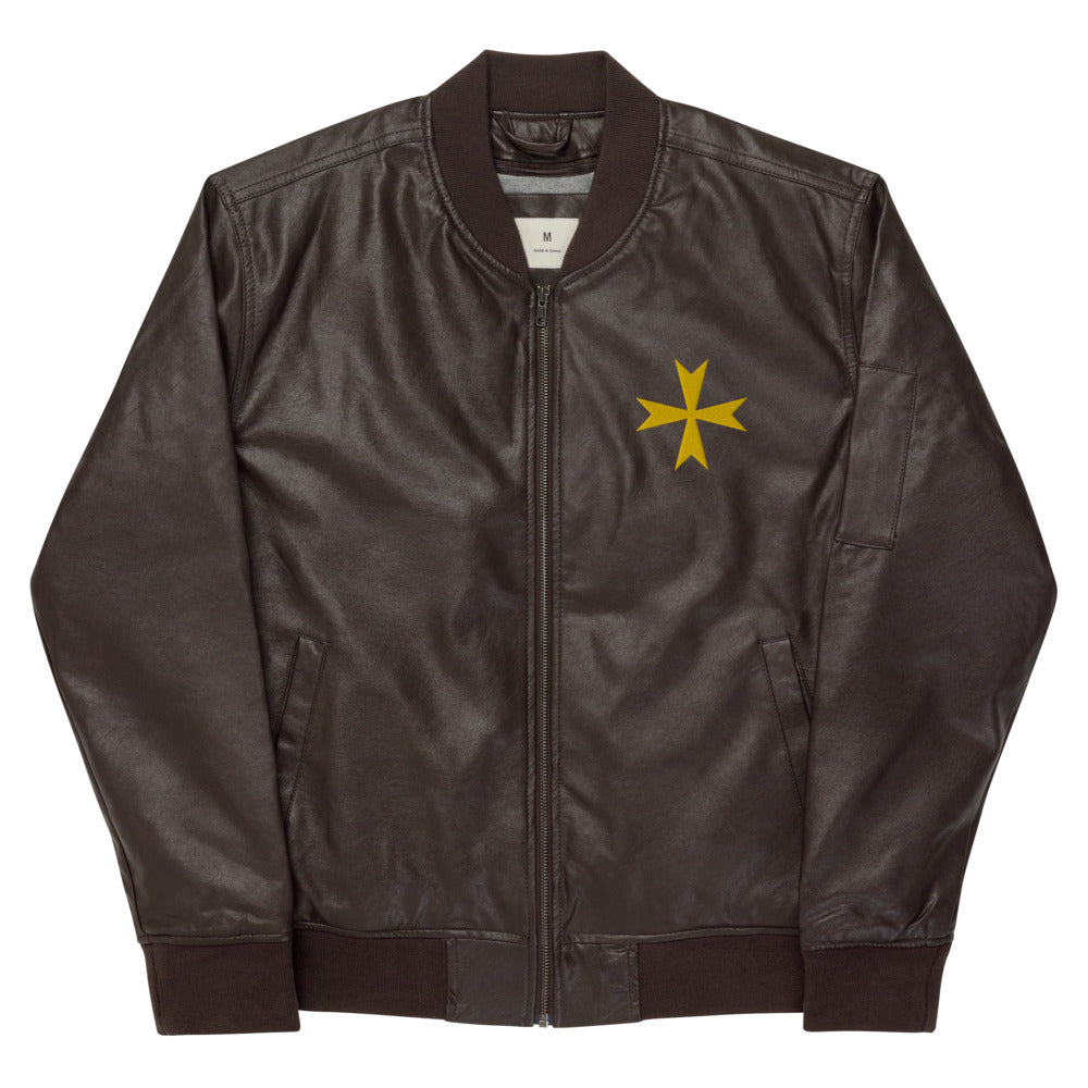 Order Of Malta Commandery Jacket - Leather Golden Embroidery - Bricks Masons