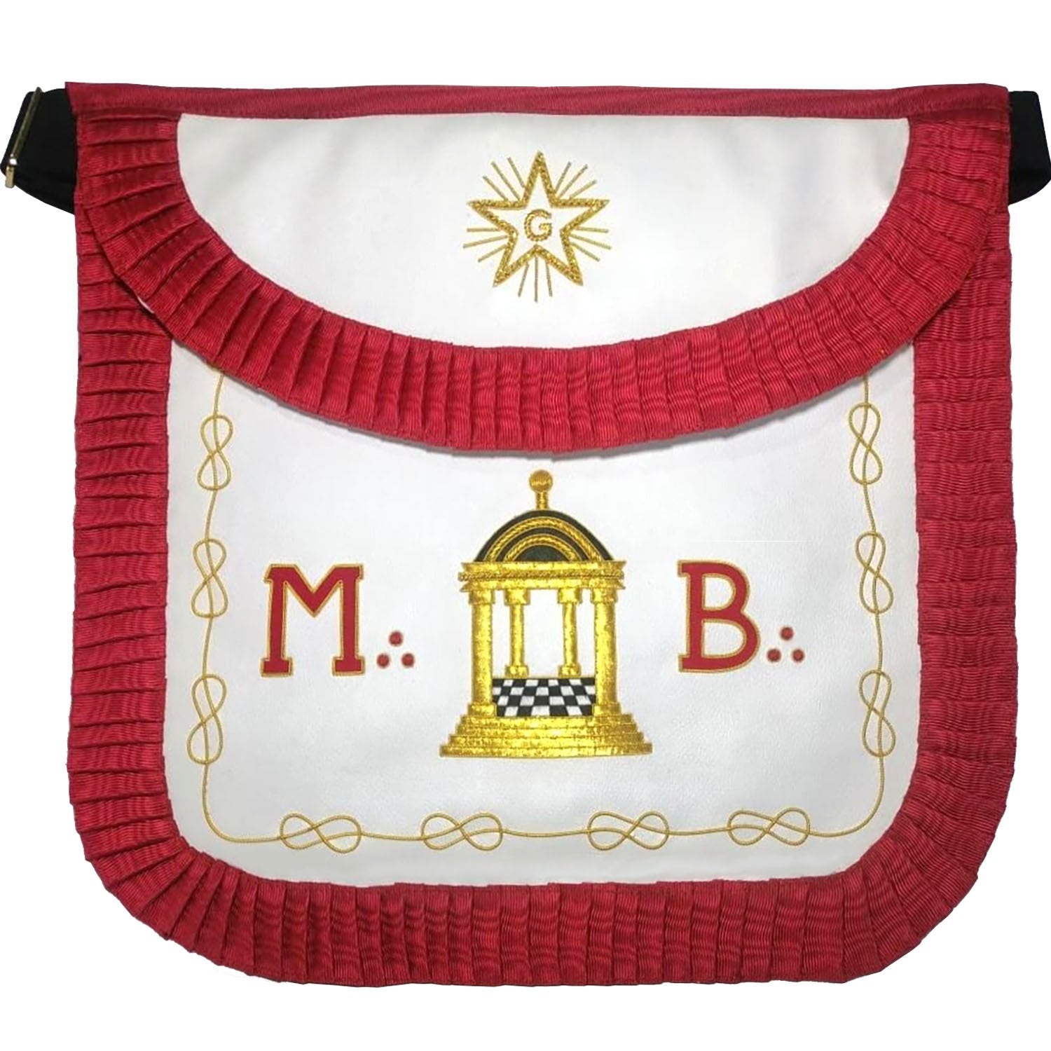 Master Mason Scottish Rite Apron - White & Red with Pleated Edges MB Temple - Bricks Masons