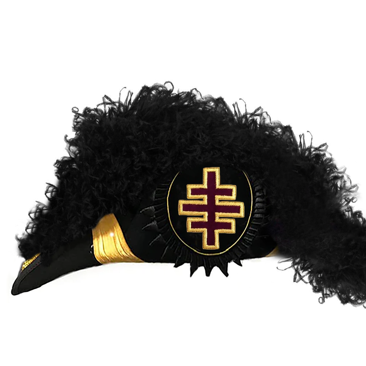 Past Grand Master Knights Templar Commandery Chapeau - All Black Plumes - Bricks Masons