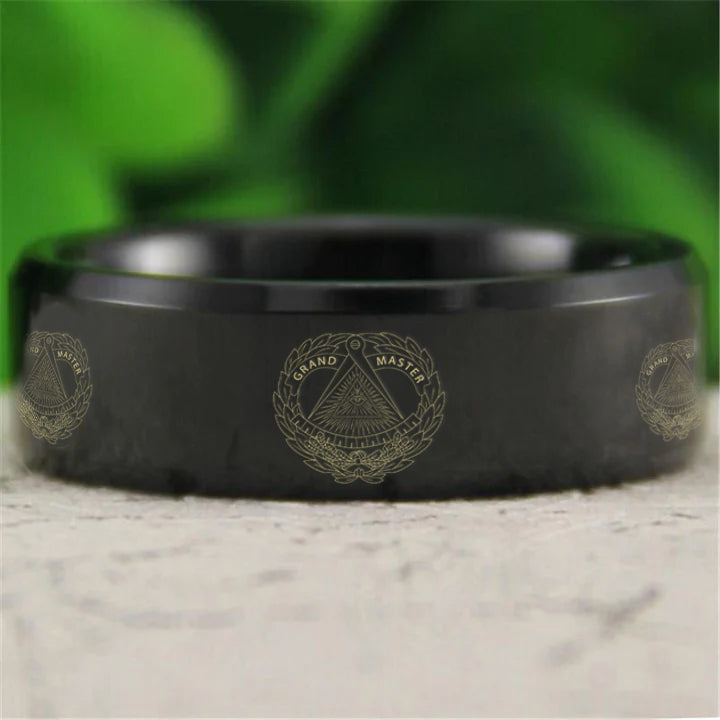 Grand Master Blue Lodge Ring - Reverse Comfort Fit Tungsten - Bricks Masons