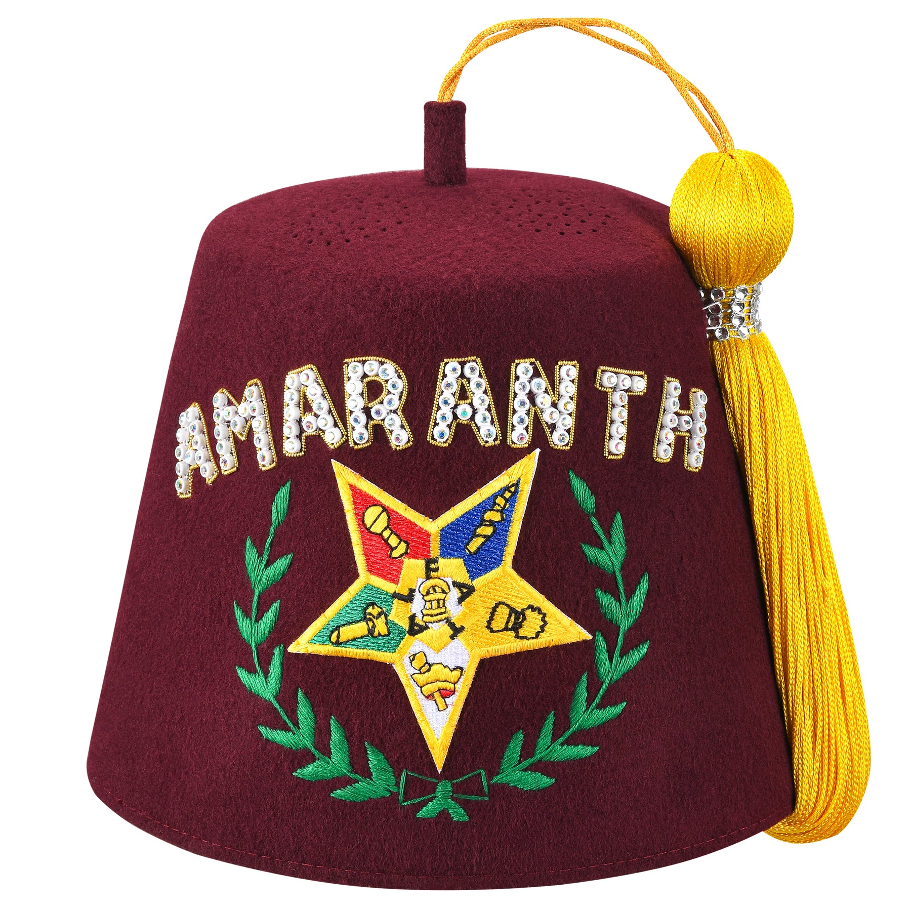 Order of The Amaranth Fez Hat - OES Star (Rhinestones with row options) - Bricks Masons