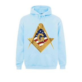 Master Mason Blue Lodge Hoodie - American USA Flag Square & Compass - Bricks Masons