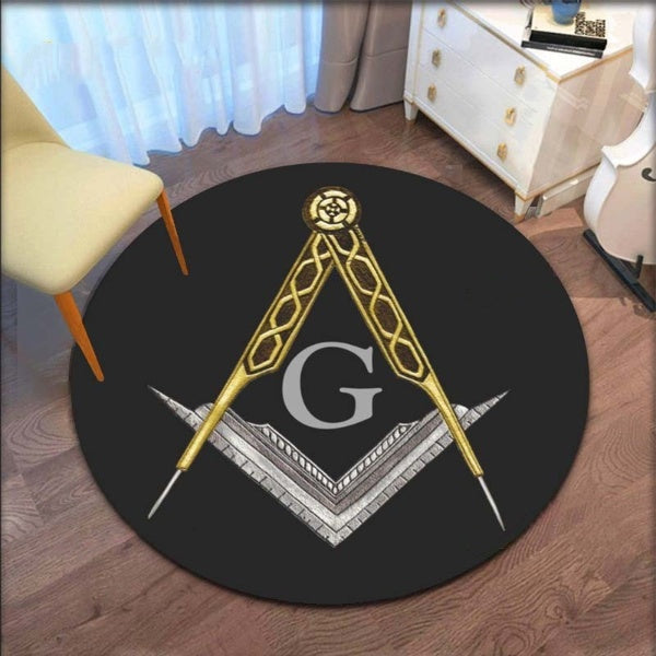 Master Mason Blue Lodge Rug - Square and compass G Room Round & Carpets - Bricks Masons