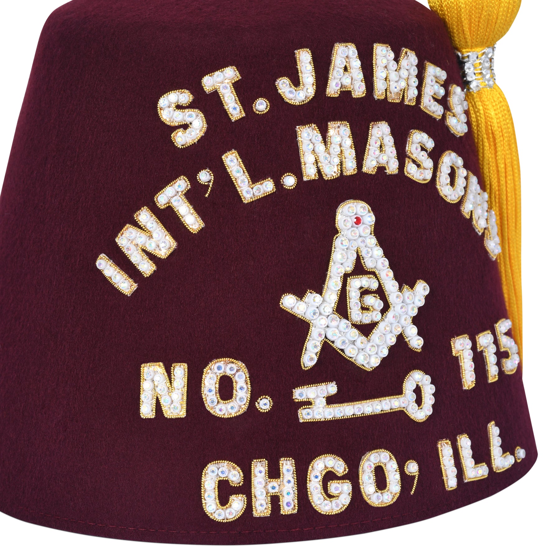 International Masons Fez Hat White Sparkling Rhinestones