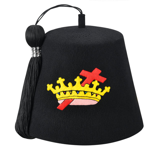 Home Knights Templar Fez Hat - Red & Gold Emblem (Rhinestones option)