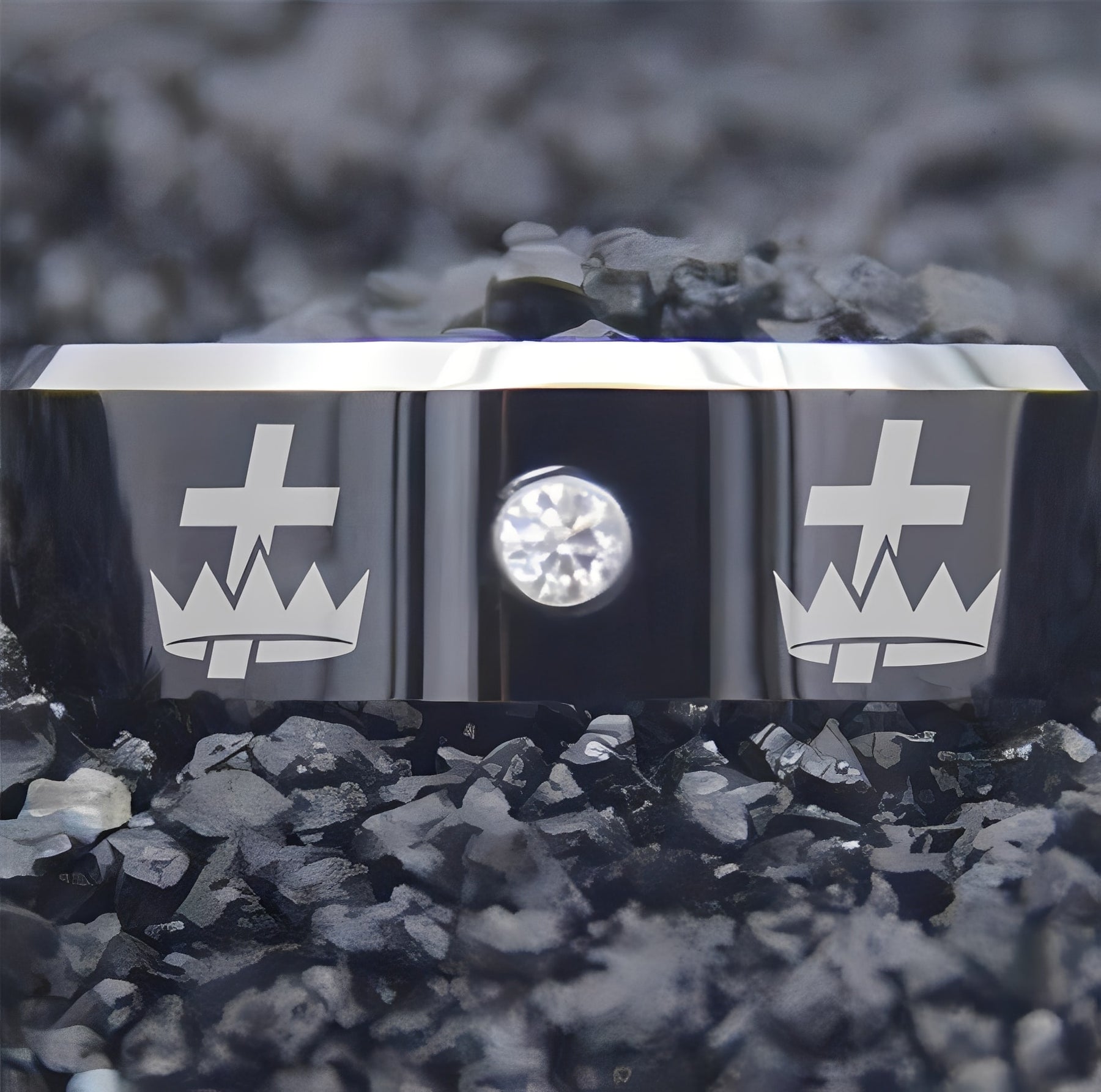 Knights Templar Commandery Ring - Black Silver Bevel With CZ Stone - Bricks Masons