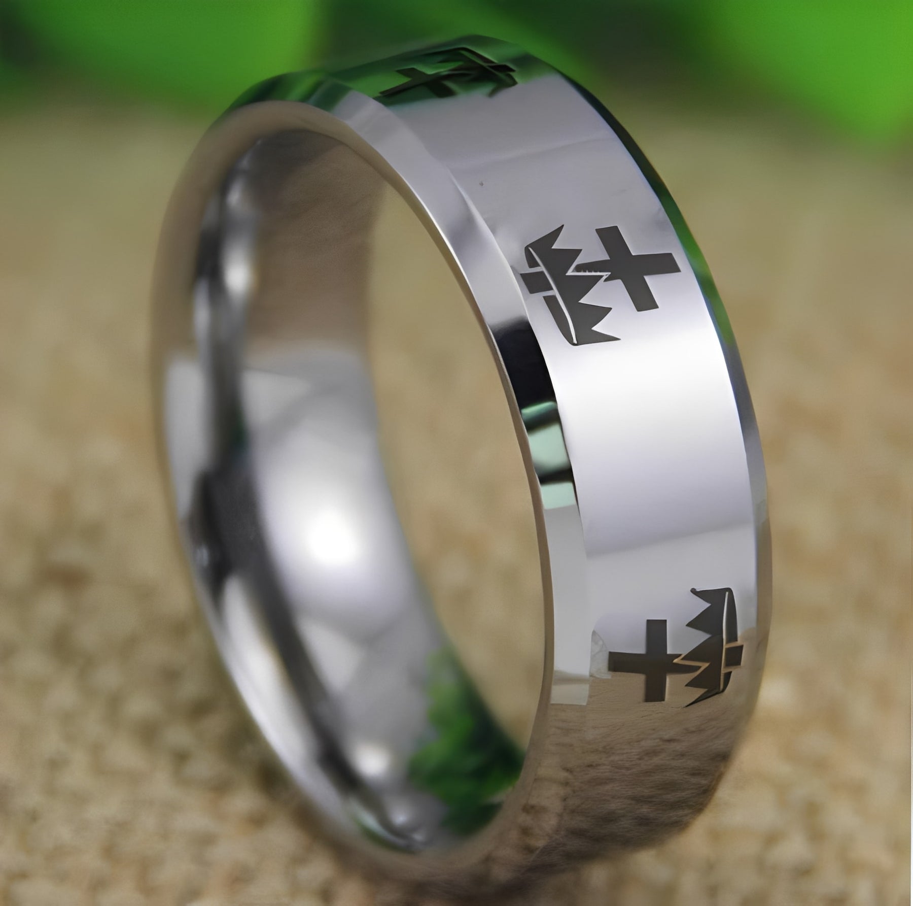 Knights Templar Commandery Ring - Silver Bevel Tungsten - Bricks Masons