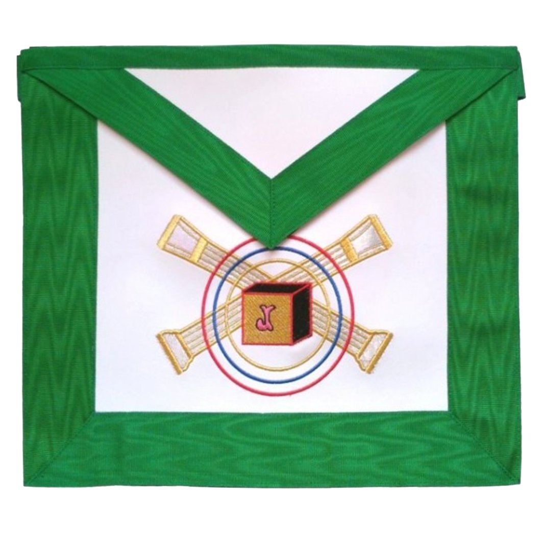 5th Degree Scottish Rite Apron - White with Green Moire - Bricks Masons