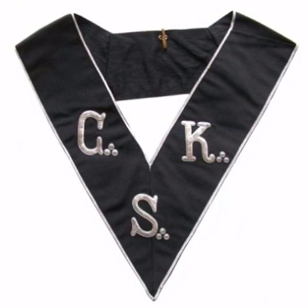 30th Degree Scottish Rite Collar - CKS Black Satin with Grey Borders - Bricks Masons