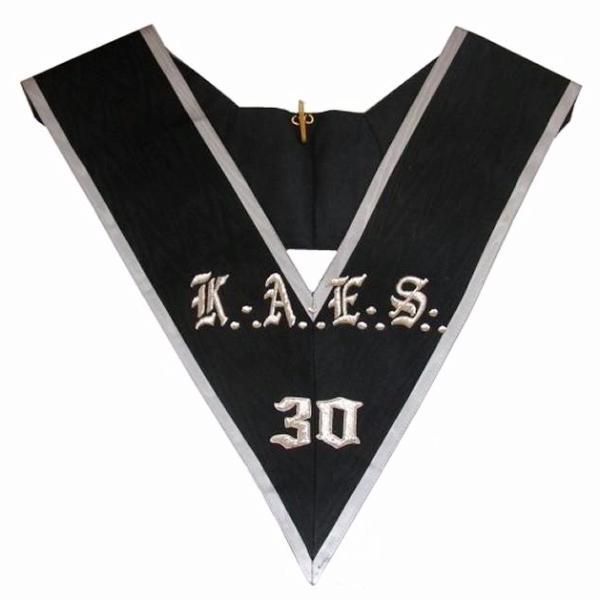30th Degree Scottish Rite Collar - KAES Black Moire with Grey Borders - Bricks Masons