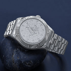 Masonic Iced Out Metallic Watch - Silver - Bricks Masons