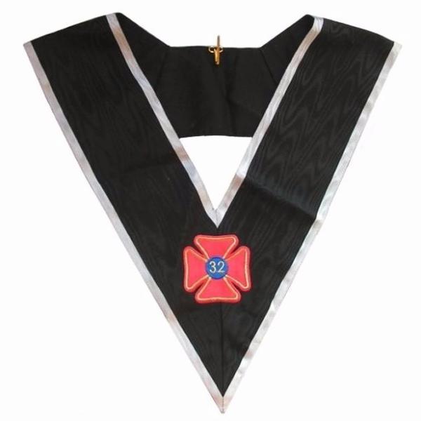 32nd Degree Scottish Rite Collar - Black Moire with White Borders - Bricks Masons