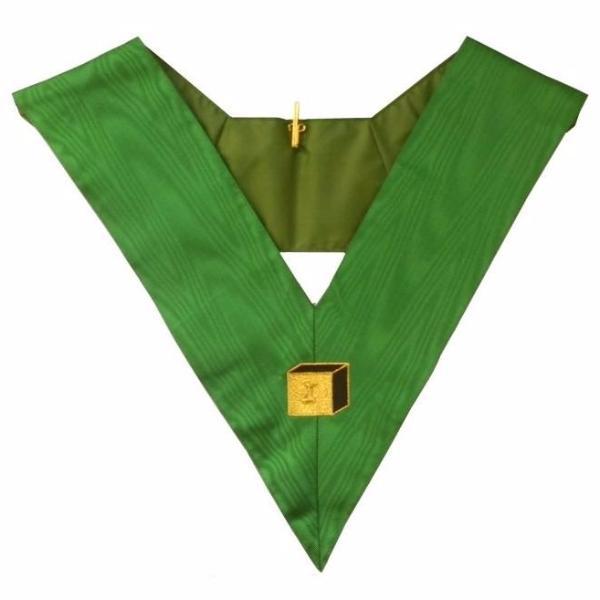 5th Degree Scottish Rite Collar - Green Moire Machine Embroidery - Bricks Masons
