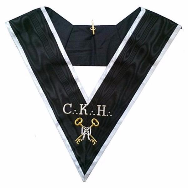 Grand Trésorier 30th Degree French Collar - Black Moire with White Borders - Bricks Masons