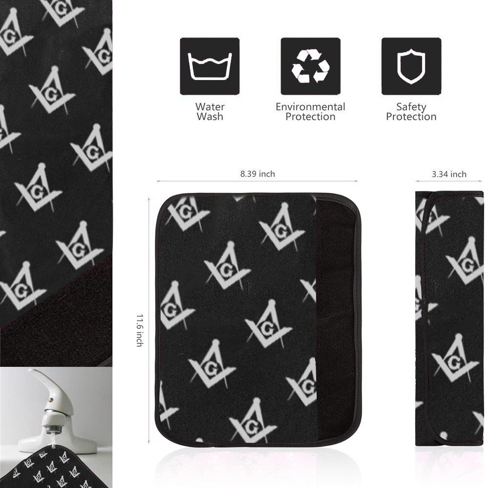 Master Mason Blue Lodge Seatbelt Cover - White & Gold - Bricks Masons