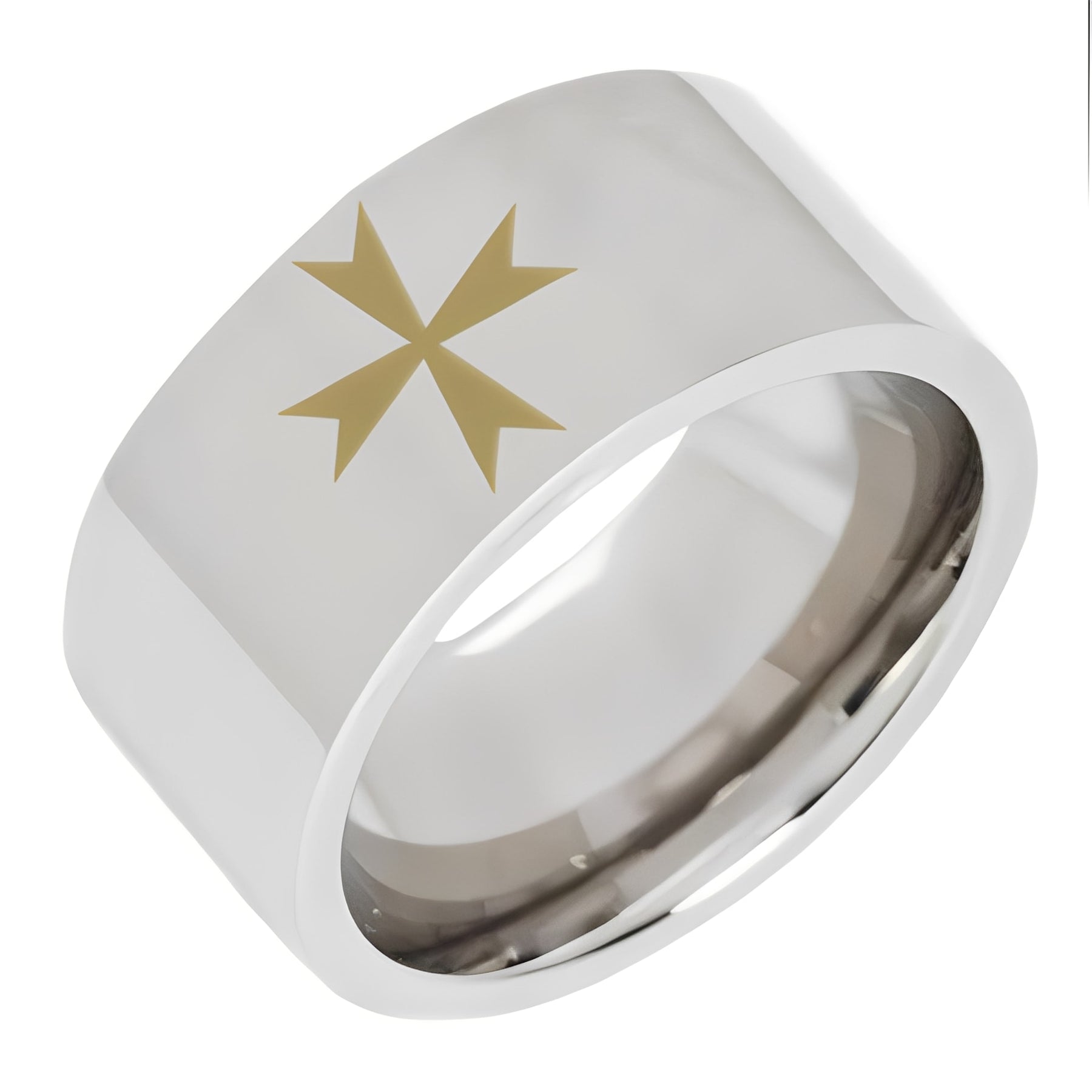 Order of Malta Commandery Ring - 8MM Pipe Silver Tungsten - Bricks Masons