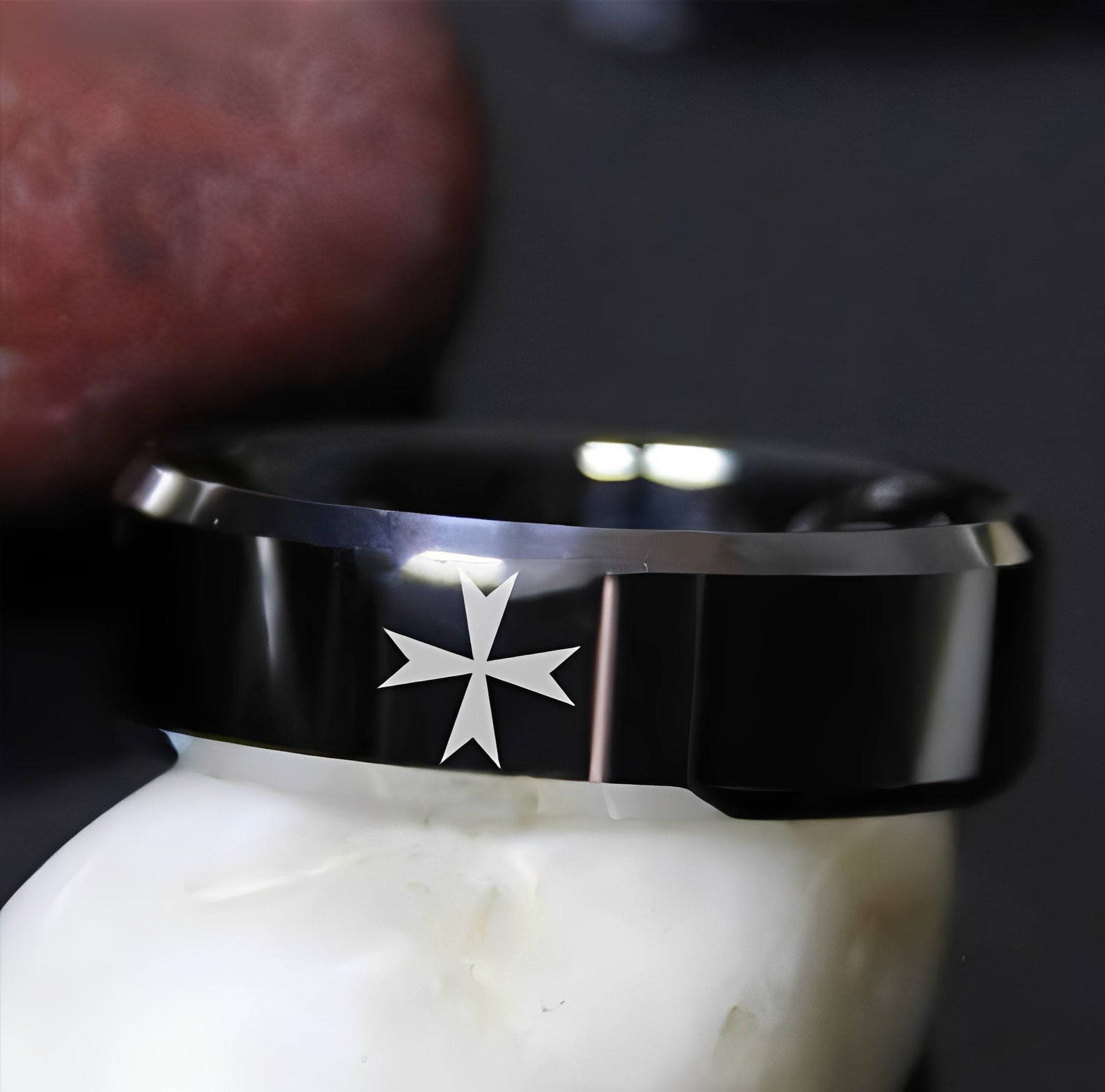 Order of Malta Commandery Ring - Black Tungsten - Bricks Masons
