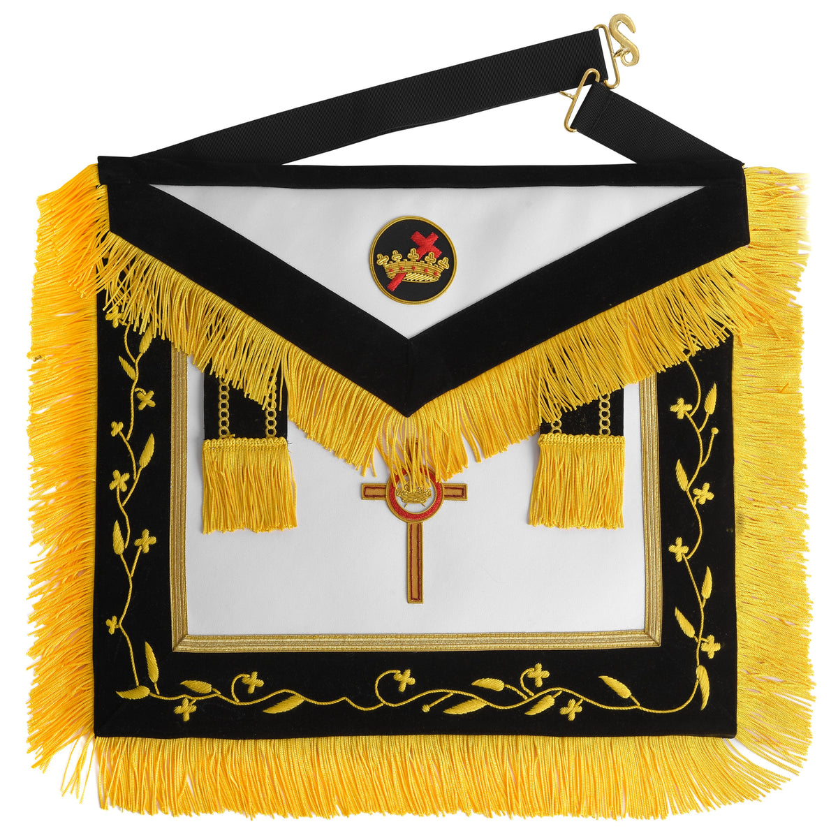 Past Commander Knights Templar Commandery Apron - Black With Gold Fringe - Bricks Masons