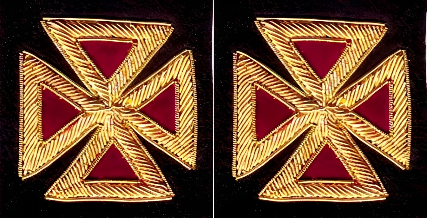 Past Grand Commander Knights Templar Commandery Frock Coat Sleeve Patch - Bullion Embroidery - Bricks Masons