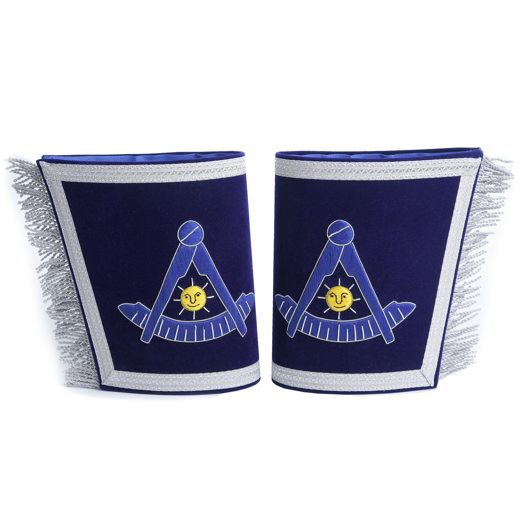 Past Master Blue Lodge California Regulation Cuff - Blue Hand Embroidery With Fringe - Bricks Masons