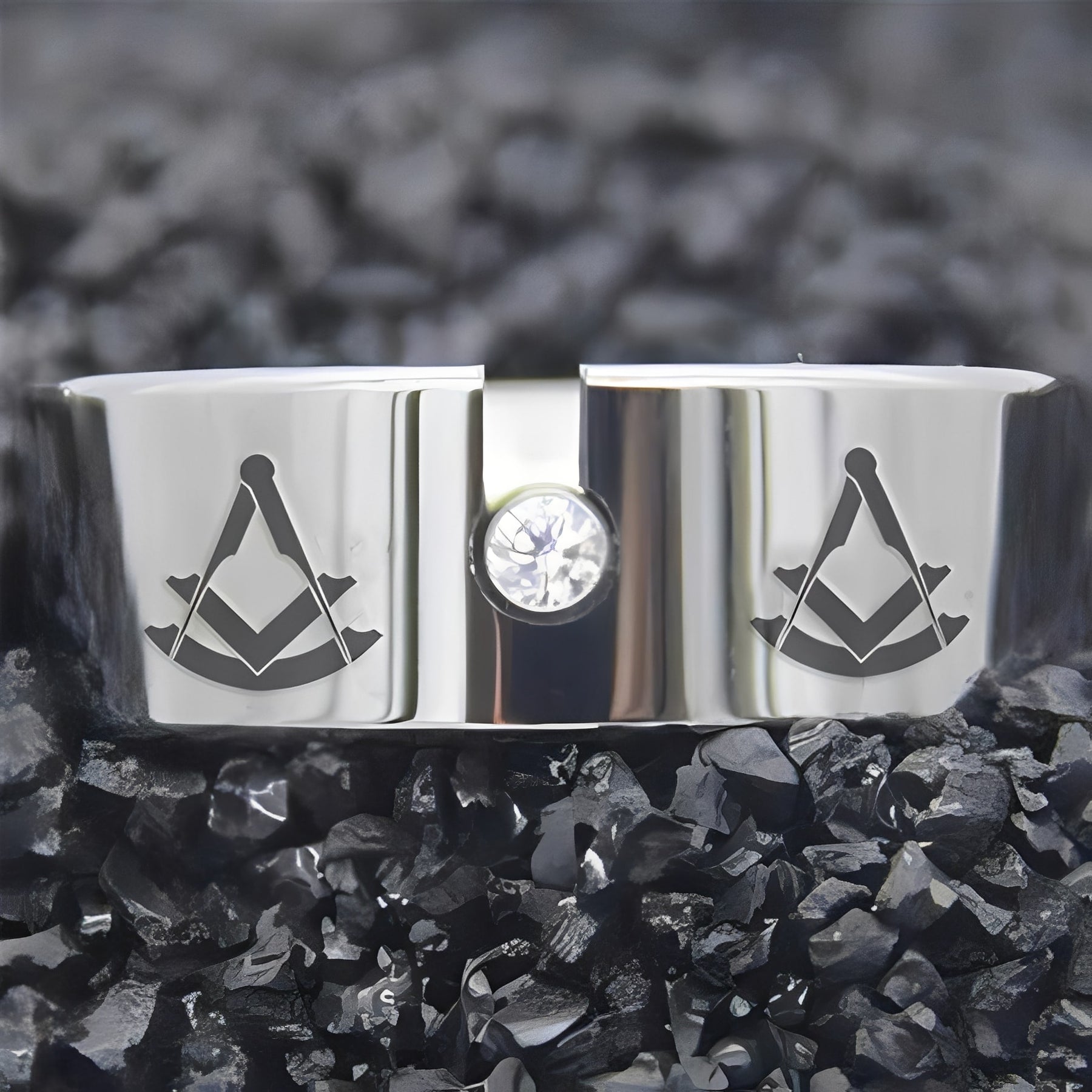 Past Master Blue Lodge Ring - Silver Pipe With CZ Stone - Bricks Masons