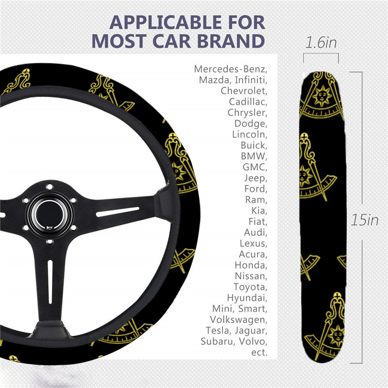 Past Master Blue Lodge California Regulation Steering Wheel Cover - White & Gold - Bricks Masons