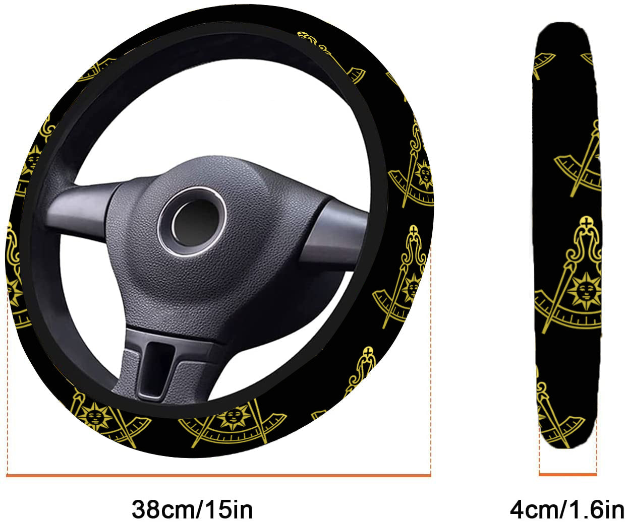 Past Master Blue Lodge California Regulation Steering Wheel Cover - White & Gold - Bricks Masons