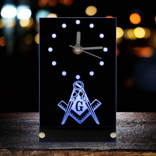 Master Mason Blue Lodge Clock - Compass and Square G LED (Various Colors) - Bricks Masons
