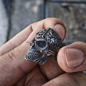 Silver Black Skull Stainless Steel Masonic Ring - Bricks Masons