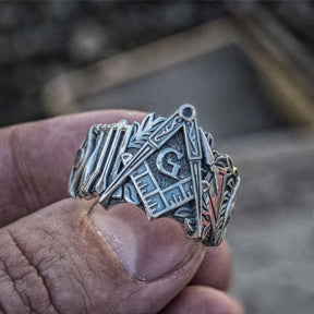 3D Square Compass G Stainless Steel Masonic Ring - Bricks Masons