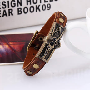 Skull Square Compass Masonic Leather Bracelet - Bricks Masons