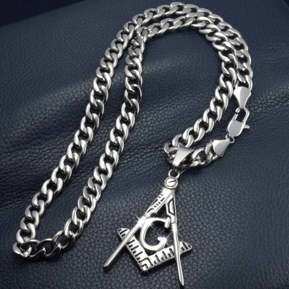 Silver Tone Masonic Stainless Steel Chain Necklace - Bricks Masons