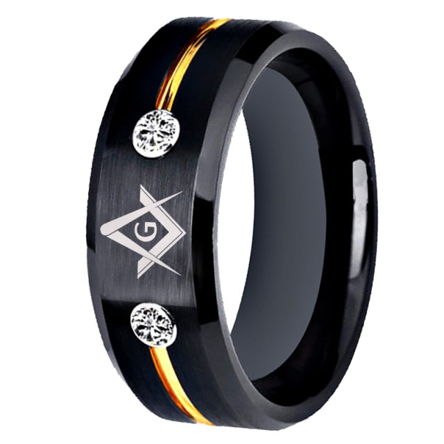 Master Mason Blue Lodge Ring - Square and Compass G Tungsten Black - Bricks Masons