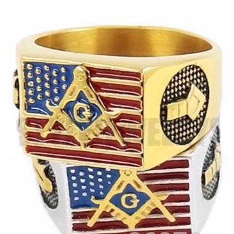 Master Mason Blue Lodge Ring - American Flag - Bricks Masons